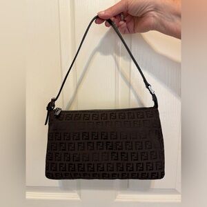 Authentic vintage Fendi brown and black Zucca monogram Pochette bag